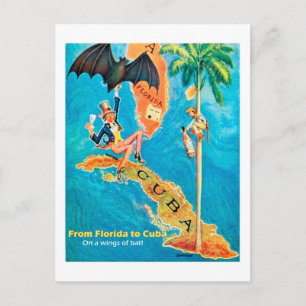 From Florida to Cuba, vintage funny illustration Postcard