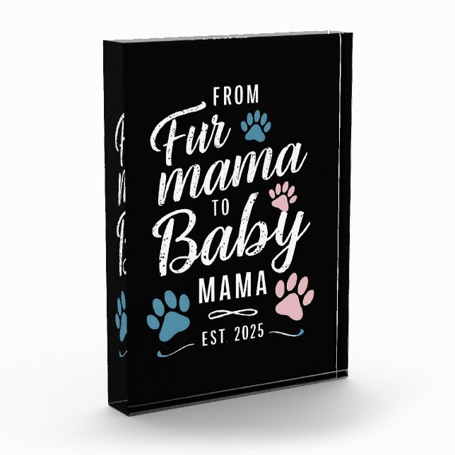 From Fur Mama to Baby Mama Est 2025 Dog Cat Mom Photo Block (Left)