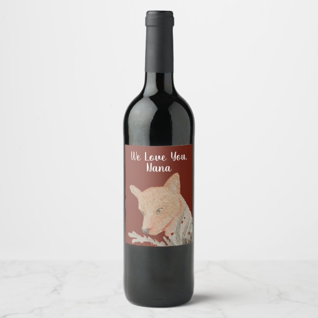 From Kids Grandma Grandparent Festive Fox Wine Label (Front)