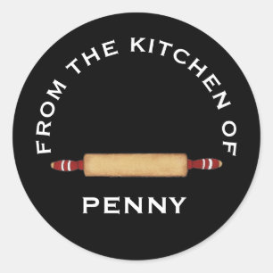 From Kitchen of Minimalist Rolling Pin Black White Classic Round Sticker