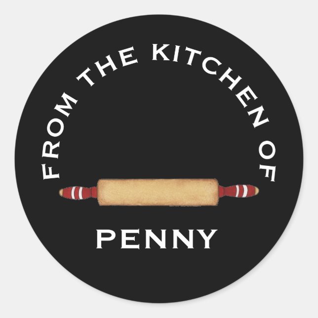 From Kitchen of Minimalist Rolling Pin Black White Classic Round Sticker (Front)