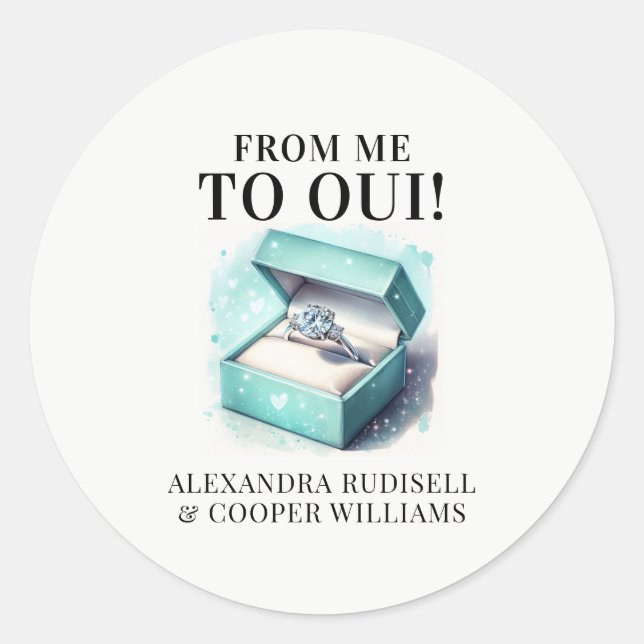 FROM ME TO OUI | Turquoise Classic Round Sticker (Front)