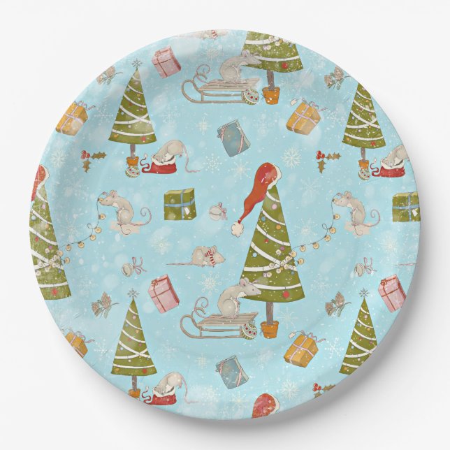 From Mice and Christmas Tree-Xmas Pattern for Kids Paper Plate (Front)