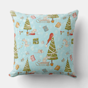 From Mice and Christmas Tree-Xmas Pattern for Kids Throw Pillow