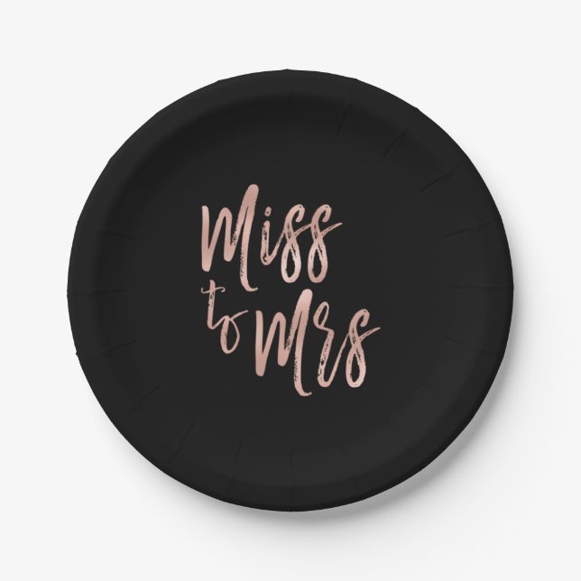 From Miss to Mrs Bridal Shower Rose Gold Foil Paper Plate (Front)
