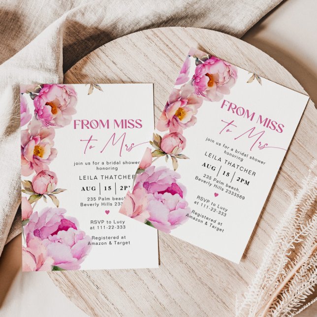 From Miss to Mrs bright pink bridal shower Invitation (Creator Uploaded)