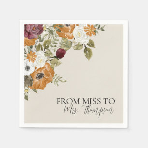 From Miss to Mrs Fall Ivory Bridal Shower Paper Napkin