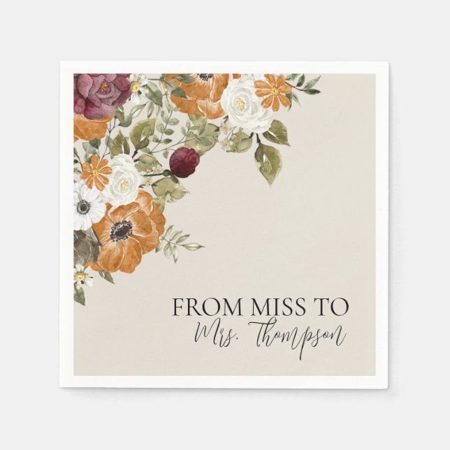 From Miss to Mrs Fall Ivory Bridal Shower Paper Napkin (Front)