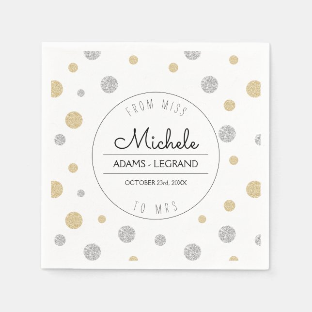 From Miss To Mrs Glitter Polka Dot Bridal Shower Napkin (Front)