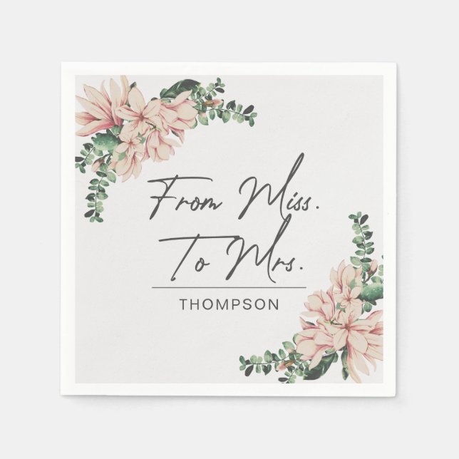 From Miss to Mrs Magnolia Blush Purple Paper Napkin (Front)