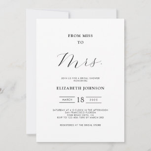 From Miss to Mrs. Minimal Bridal Shower Invitation