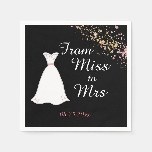 From Miss to Mrs Wedding Dress Pink Gold Glitter Napkin (Front)
