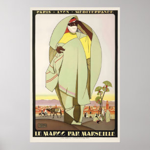 From Morocco to Marseille France Vintage Travel Poster