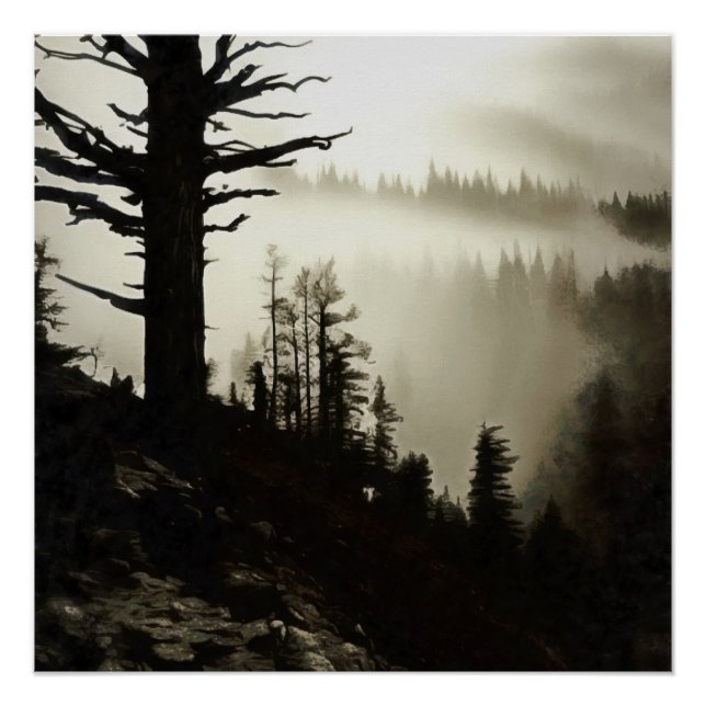 From Mountain To Moody Mist Of Morning Treescape Poster (Front)