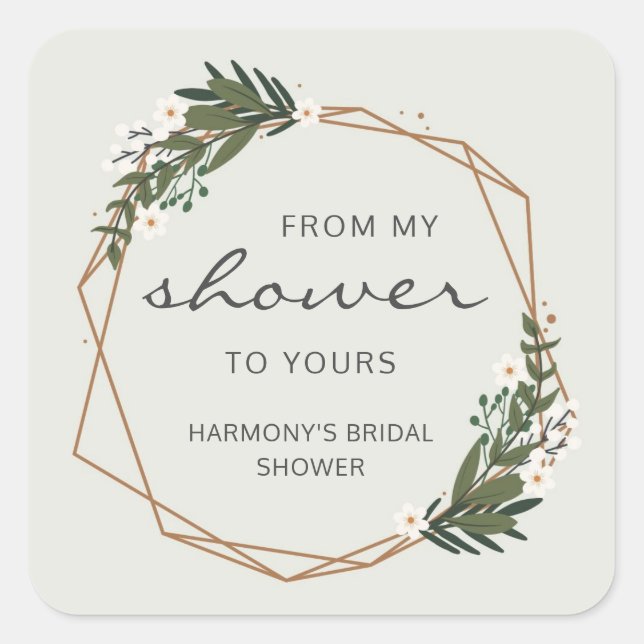 From My Shower To Yours Geometric Bridal Shower Square Sticker (Front)