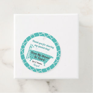 From My Shower To Yours Teal Quatrefoil Favour Tags