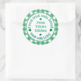 From NAME Kitchen with Love Irish Green Check  Classic Round Sticker