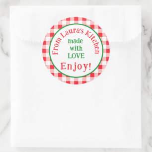From NAME Kitchen with Love Red Check Classic Round Sticker