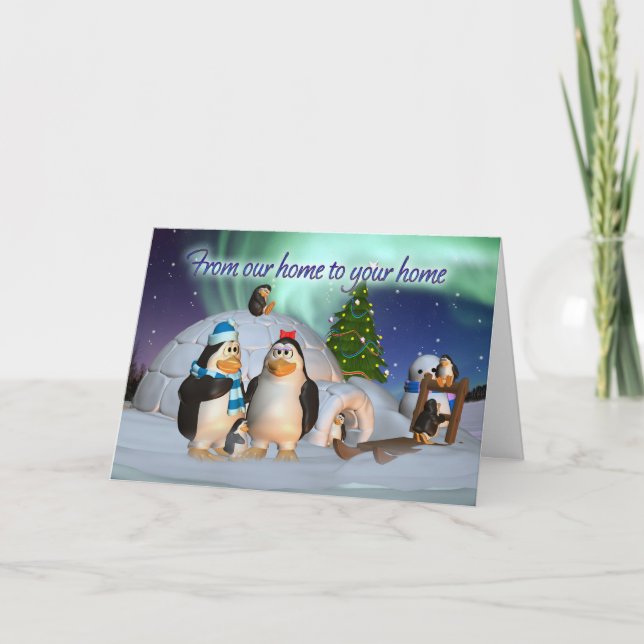 From our home to your home penguin family Christma Holiday Card (Front)