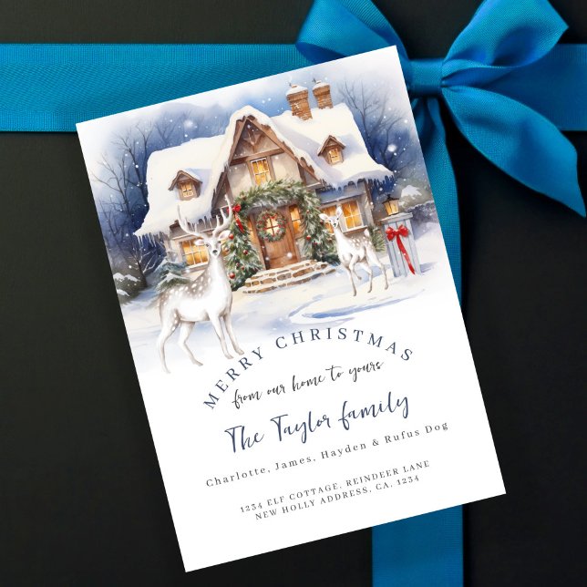 From Our Home to Yours Christmas Holiday Card (From Our Home to Yours Christmas Holiday Card by Ricaso. Traditional cottage in snow with deer
)
