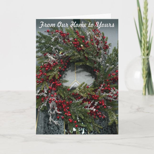 From Our Home to Yours Christmas Wreath Icicles Holiday Card (Front)