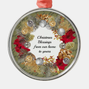 FROM OUR HOME TO YOURS   Green   Christmas Wreath Metal Ornament