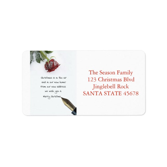 From our new Home Snow rose and pen Label (Front)