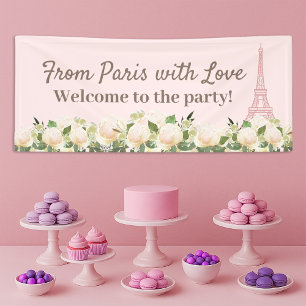 From Paris Love Eiffel Tower Pink White Floral Banner
