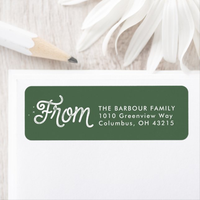 From retro script green holiday return address (Insitu)