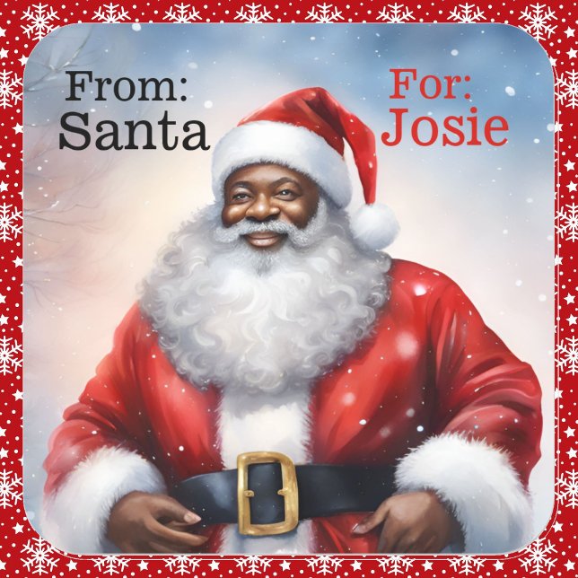 From Santa Add Child's Name African American Square Sticker (Creator Uploaded)