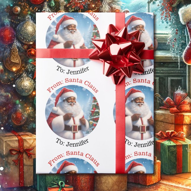 From Santa Add Child's Name African American Wrapping Paper (Creator Uploaded)