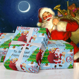 From Santa Child's Name Merry Christmas Wrapping P Paper