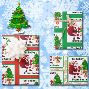From Santa Claus Add Child's Name Custom 3 Wrapping Paper Sheet