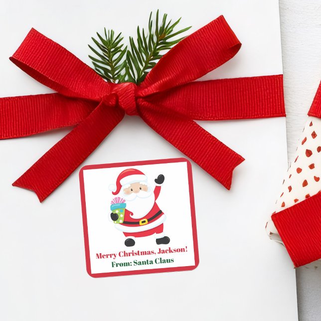 From Santa Claus Custom Kids Christmas Gift Square Sticker (Creator Uploaded)