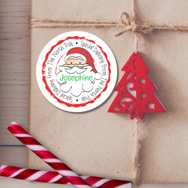 From Santa Claus Cute Special Delivery Children  Classic Round Sticker (Creator Uploaded)