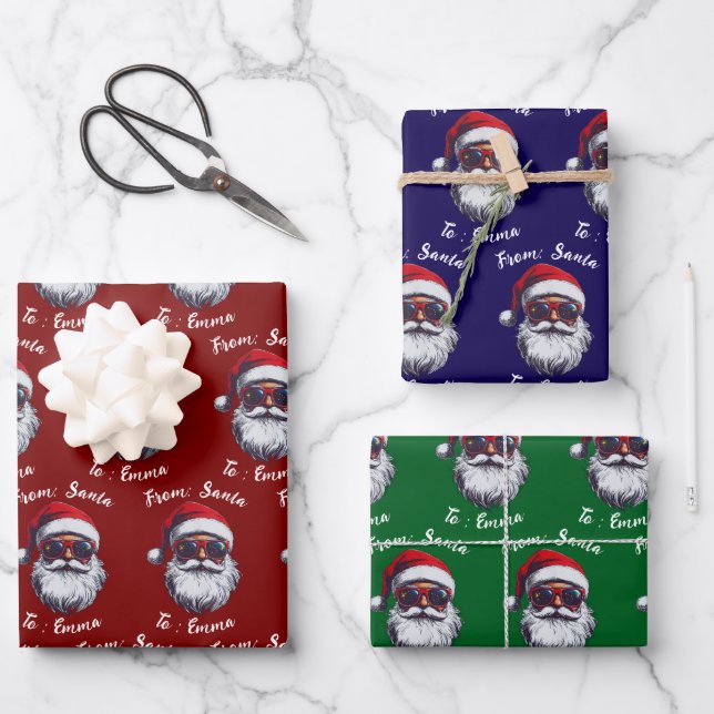 From Santa Claus Gift Wrap, Custom Santa Name Wrapping Paper Sheet (Front)