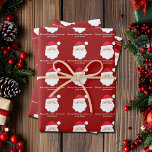 From Santa Cute Custom Red Kids Christmas Wrapping Paper Sheet<br><div class="desc">Customize these cute red Santa Claus wrapping paper sheets with your own personalized text with your kids name in white script. Santa's red hat and white beard are the perfect holiday drawing on this pretty gift wrap for your presents.</div>