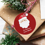 From Santa Cute Personalized Kids Red Christmas Favour Tags<br><div class="desc">Customize these cute Santa Claus round gift tags with your own personalized text with your kids name in white script. Santa's red hat and white beard are the perfect holiday drawing on this pretty red gift tag for your presents.</div>