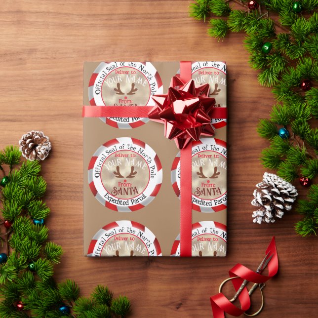 From Santa Official Seal Rudolph on Light Brown Wrapping Paper (Holiday Gift)