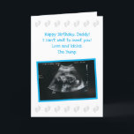 From The Bump: Cute Expecting Dad Birthday Card<br><div class="desc">This special birthday card from the bump (unborn baby) for the dad to be is sure to become a keepsake. This version features a baby boy blue and grey colour theme with a childlike font and adorable little baby feet. You can personalize the front text for another recipient (Papa, or...</div>