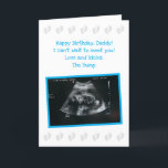 From The Bump: Cute Expecting Dad Birthday Card<br><div class="desc">This special birthday card from the bump (unborn baby) for the dad to be is sure to become a keepsake. This version features a baby boy blue and grey colour theme with a childlike font and adorable little baby feet. You can personalize the front text for another recipient (Papa, or...</div>