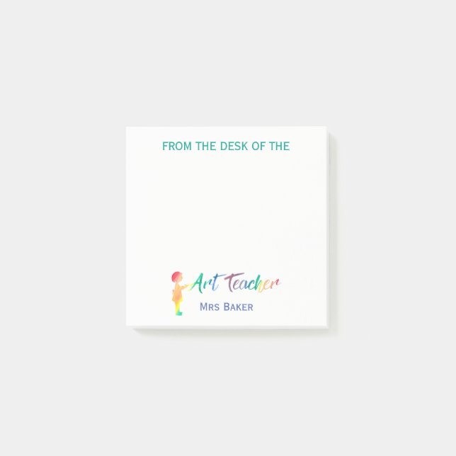 From The Desk Of Art Teacher Personalized Rainbow Post-it Notes (Front)