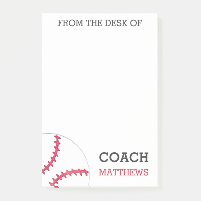 From The Desk of Baseball Coach Personalized Post-it Notes (Front)