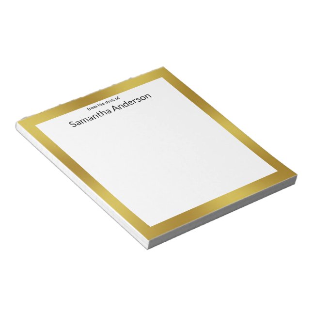From the desk of Black White and Gold Your Name Notepad (Angled)