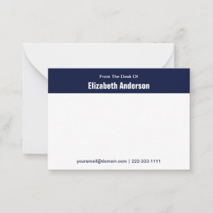 From the Desk of Blue and White Name Phone Email Card