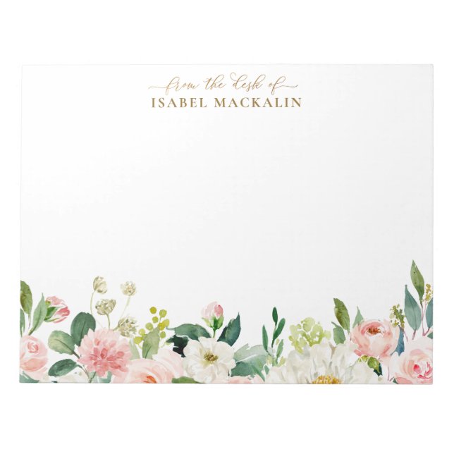 From The Desk Of Blush Pink Watercolor Botanical Notepad (Front)