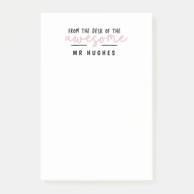 From the desk of bright fun teacher gift pink post-it notes (Front)