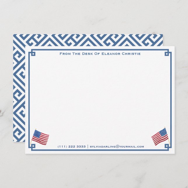 From The Desk Of | Classic USA Flag Personalized N Card (Front/Back)