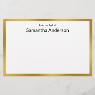 From the desk of Faux Gold White Black Your Name Stationery