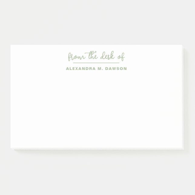 From The Desk Of Modern Minimalist Sage Green Post-it Notes (Front)